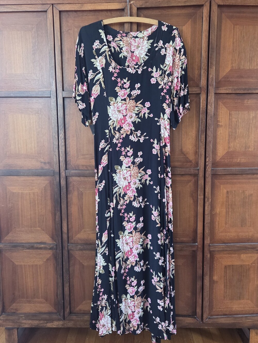 Vintage 1990s Rayon Floral Grunge Maxi Dress